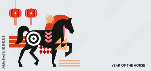 Modern geometric vertical banners for Chinese New Year 2026 - Year of the Horse