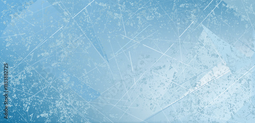 Blue ice background with scratches and cracks. Frozen lake surface, Christmas winter skating rink. Vector illustration for New Year, winter sports, and activities.