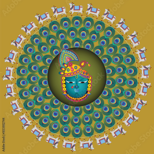 Shrinathji or Lord Krishna as a Pichwai folk painting	
