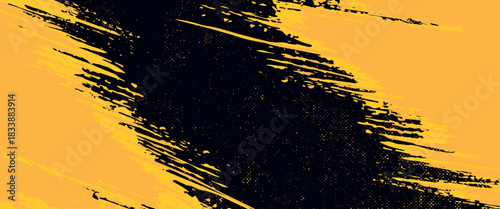 AbstraaBlack and yellow abstract background with brush stroke and halftone style. abstract grungect blue geometric background. Dynamic shapes composition.vector