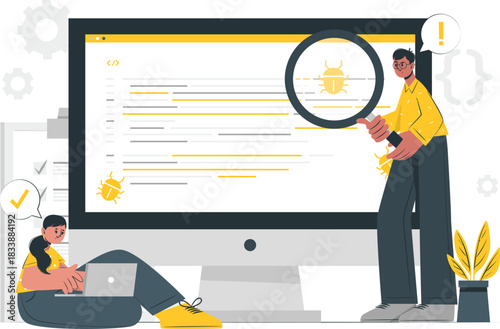 Programmers Debugging Code on a Computer Screen Keywords: computer, screen, programming, code
