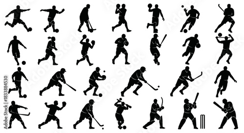 Silhouetted athletes engaged in various sports activities, showcasing dynamic movements.