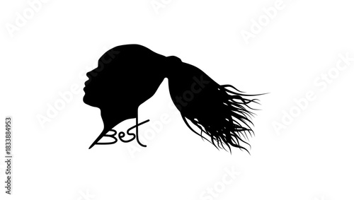 African-American tennis player woman, black isolated silhouette
