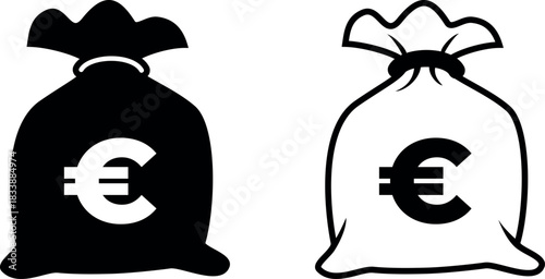 Money bag icon in solid silhouette set. Vector Illustration.