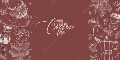 Coffee hand drawn banner vector