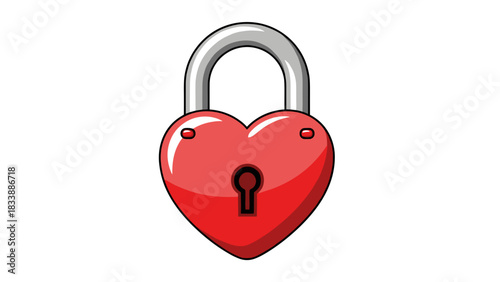 Red heart-shaped lock with silver shackle and keyhole on white background
