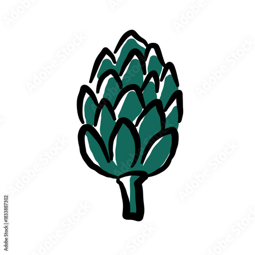 Artichoke color illustration. Edible flower bud, healthy vegetable. Fresh hand drawn artichoke in sketch style. Artistic vector illustration. Design element for logo, card, label, social media, sign