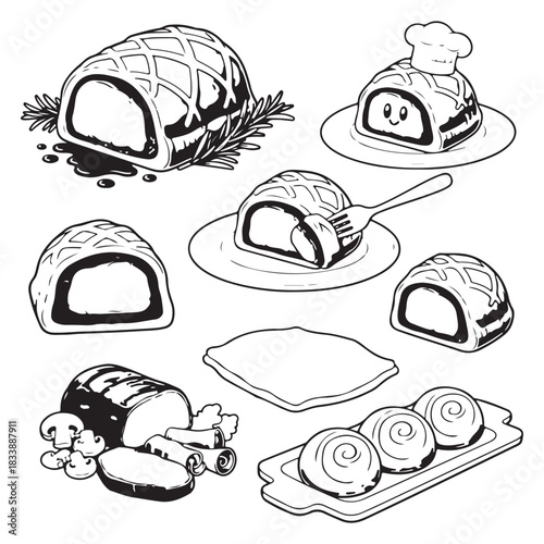 Beef Wellington Vector Illustration with Pastry Crust and Gourmet Filling Beef Wellington Graphic Illustration with Steak and Pastry Layers 
