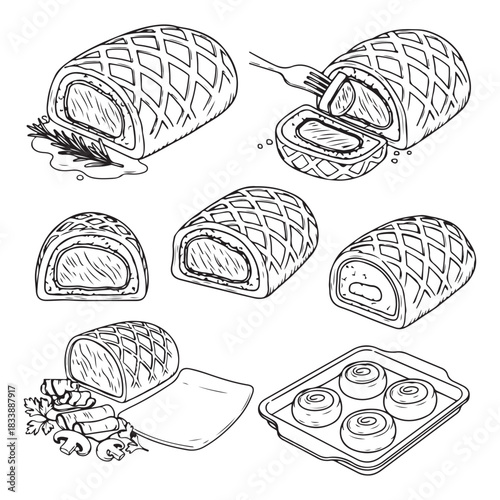 Beef Wellington Vector Illustration with Pastry Crust and Gourmet Filling Beef Wellington Graphic Illustration with Steak and Pastry Layers 