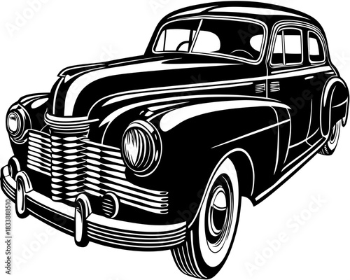 Vintage Car Silhouette – Classic 1940s–1950s Rounded Sedan in Crisp Line Art