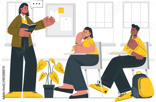 Teacher instructing students in a classroom education learning