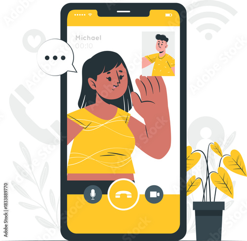 Video call between two people on a smartphone screen communication mobile phone