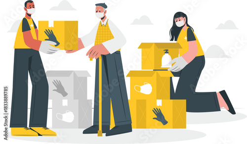 Volunteers Distributing Aid Boxes vector