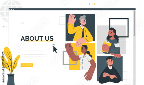 Website About Us Page with Diverse Team Portraits Keywords: about us, website, webpage, team