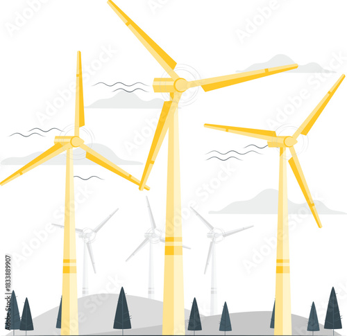 Wind turbines generating clean energy on a hill renewable energy electricity