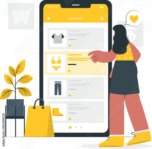 Woman browsing online shopping wishlist on a smartphone e-commerce mobile