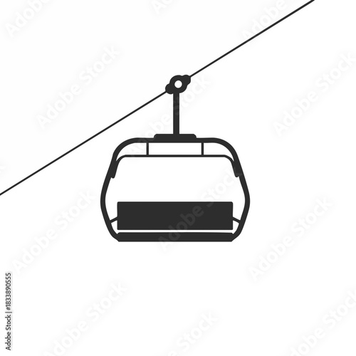 Simple Black Ski Lift Chair Silhouette with Shadow and Cable.