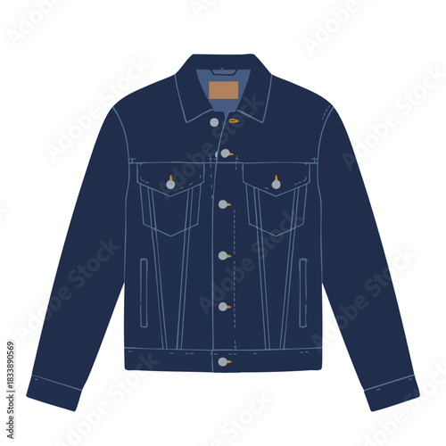 Stylized Denim Jacket Illustration with Button Details and Pocket Accents