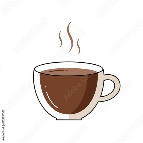 Steaming Coffee in a Modern Glass Cup, Simple and Warm Illustration