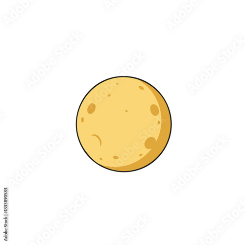 Cartoonish yellow moon with craters and black outline against transparent backdrop