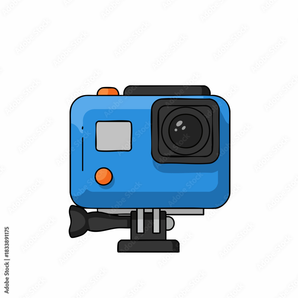 Fototapeta premium Vibrant Blue Action Camera Illustration with Orange Details