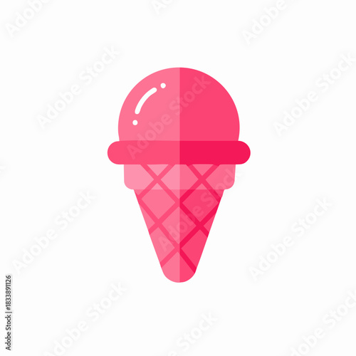 Stylized Pink Ice Cream Cone with Glossy Topping and Crosshatch Pattern