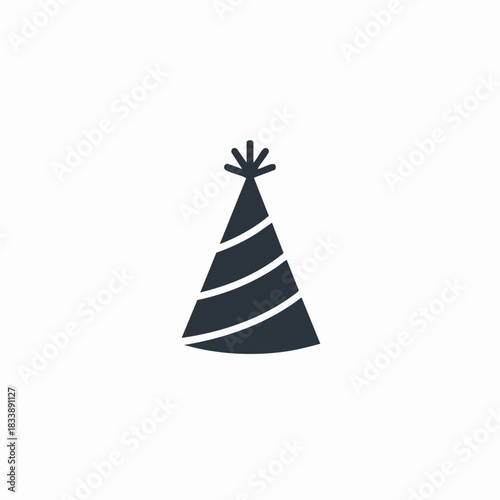 Simple Party Hat Icon with Decorative Stripes and Starburst Top