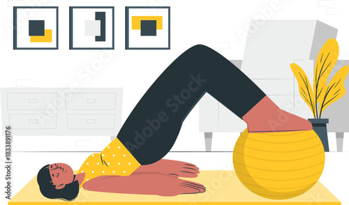 Woman Exercising with Fitness Ball on Yoga Mat exercise