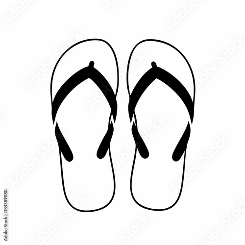 Minimalist Black and White Flip-Flops Illustration, Summer Footwear Design
