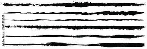 Set of strokes of black paint texture. Hand drawn grunge brush lines isolated on white background.