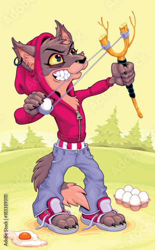 Horror cartoon version of the Page of Wands. Vector illustration.
