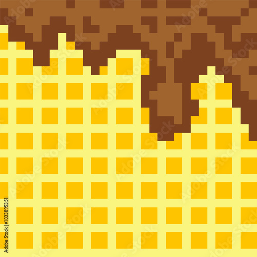 Chocolate glaze pixel art flowing on wafer background