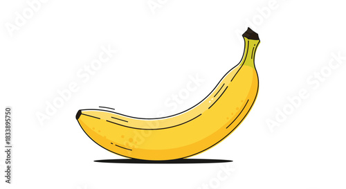Simple and clean illustration of a single ripe yellow banana with a black outline, isolated on a plain white background.