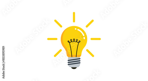 A bright yellow glowing light bulb icon, representing an idea, creativity, and innovation, in a simple flat cartoon style.