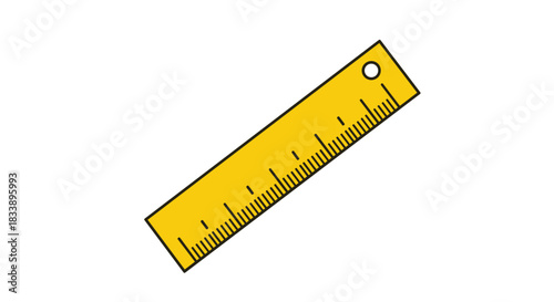 A simple yellow ruler with measurement markings, illustrated in a clean, flat style, isolated on a plain white background.