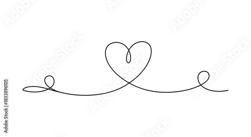A continuous single line drawing of a heart with calligraphic flourishes on each side, creating a simple, elegant divider.