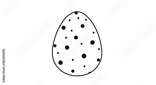 A simple black outline of an Easter egg decorated with various sized polka dots, isolated on a plain white background.