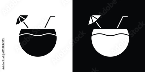 Coconut drink icon, A flat minimalist vector illustration