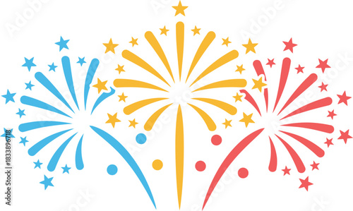 Colorful fireworks explode in the night sky during a festive celebration, creating a vibrant and joyful atmosphere for everyone watching.