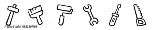 Hand Drawn Work Tools Icons Set