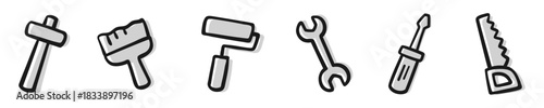 Hand Drawn Work Tools Icons Set