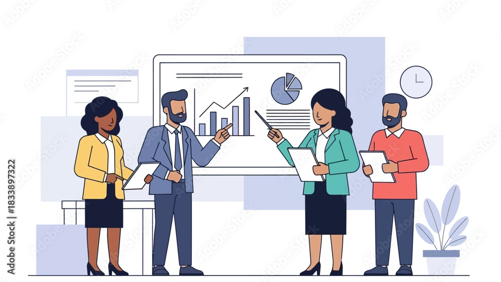 Fototapeta premium Business Team Analyzing Data and Charts in a Presentation.