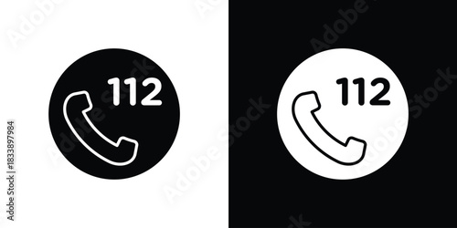 Emergency 112 call icon, A flat minimalist vector illustration