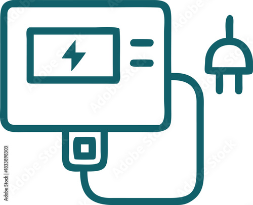 Electric charger plug cable power energy device charging technology equipment Electric charger with plug and cable icon representing power energy and technology equipment for charging devices