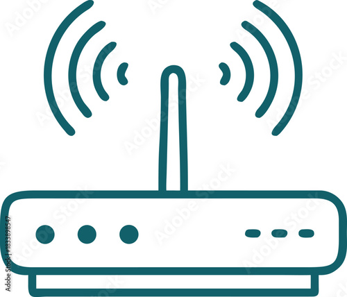 Wireless router internet wifi signal icon network technology device connection Wireless router icon showing strong wifi signal representing internet connectivity network device and modern