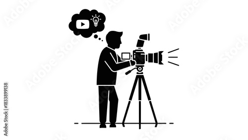 Filmmaker with camera and idea cloud