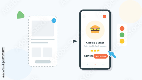 Ordering hamburger application process on mobile screen design
