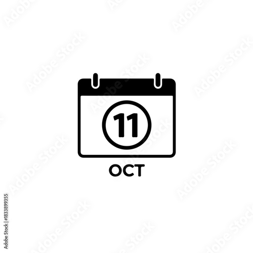 black and white calendar icon with the number 11 circled beneath the abbreviation 'OCT,' highlighting the specific date for the annual celebration of the International Day of the Girl