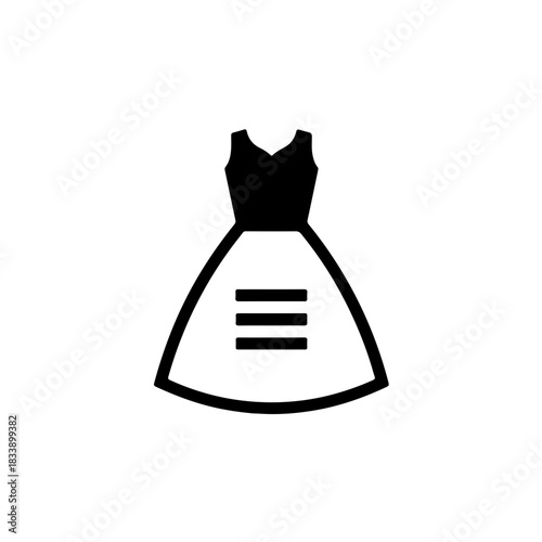 black and white icon featuring a girl's dress or skirt silhouette containing an equality sign (=), clearly symbolizing gender equality, fairness, and the equal rights of girls and women