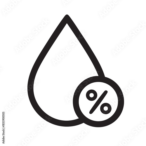 A simple black line illustration depicting a water droplet combined with a percentage symbol inside a circle